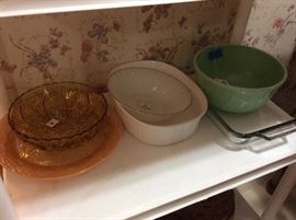 Jadite pieces, corning ware, carnival glass