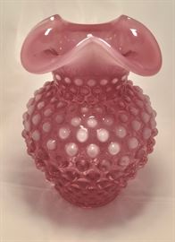 Depression Pink and White Bubble Glass Vase