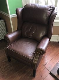 Leather wing back chair