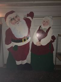 Hand painted wood Santa and Mrs. Claus-taller than the garage door