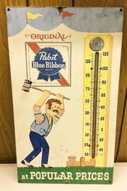 Vintage Pabst Blue Ribbon Metal Thermometer