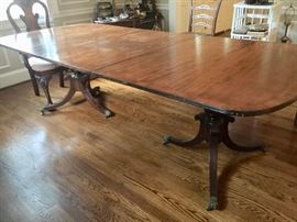 Vintage banded mahogany 2 pedestal table