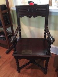 Vintage hand carved arm chair with rams head 