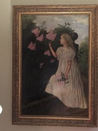 Girl Picking Hydrangeas, o/c, by unknown artist in the Manner of John Singer Sargent