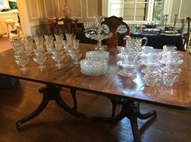 Fostoria American water, juice, sherbet. salad plates and cups and saucers