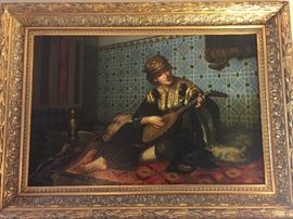 The Mandolin Player, o/c by Robinson, unknown artist, in the Manner of Ludwig Deutsch, 20th century