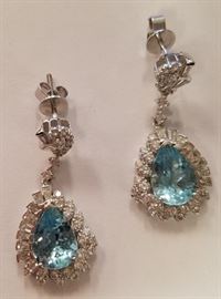 Platinum Aquamarine & Diamond earrings Ap $10,945