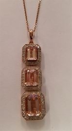 14K Rose gold Morganite & diamond necklace Ap$7100