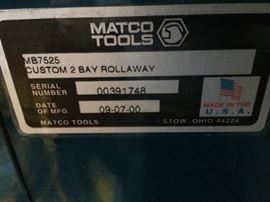 2000 Matco Tools MB7525 Custom 2 Bay Rollaway Bottom Cabinet Toolbox
