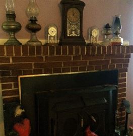 Vintage/Antique Kerosene Lamps, Mantle Clocks, Fireplace Insert, Adorable Bear Statue, Cobbler's Anvil, More