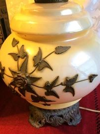 Detail on Metal Overlay Lamp Pair