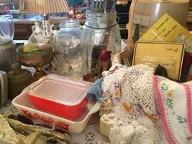 Pyrex, Linens, Atlas Mason Jars, Butter Mold, More