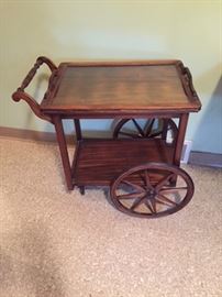 Wood Tea Cart with Glass Top.
