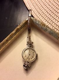 Ladies 14k White Gold 4 Diamond Omega Watch.