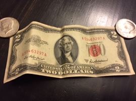 1953 Red Seal Two Dollar Bill.