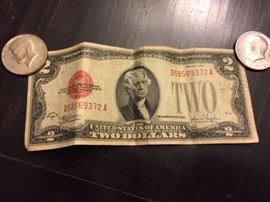 1928 Red Seal Two Dollar Bill.