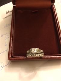 Diamond Ring Center Stone 35/100 with Platinum Mounting. 7 Smaller 1/100 Diamonds.