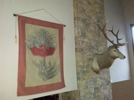 Large Floral Tapestry and imposing Deer mount