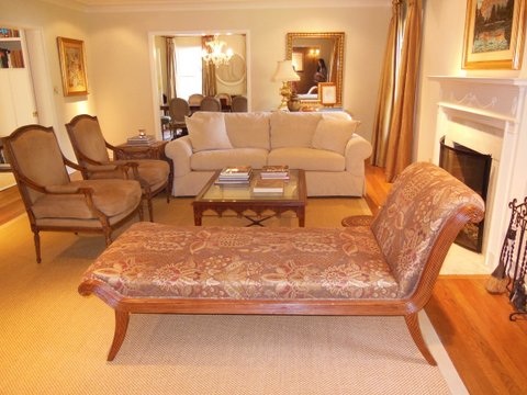 Chaise purchased at ADAC and reupholstered in Old World Weavers Fabric. Original Cost $5,000.