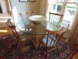 Kreiss Furniture Glass Top Table. Old rub, hand finished.