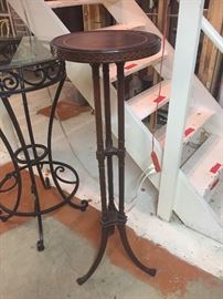 Mahogany leather top plant stand