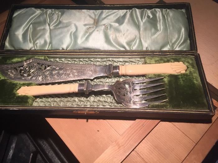 Antique   Silver fork and knife