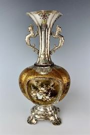 Shibyama Gold Lacquer, Silver & Enamel Vase