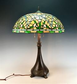 Antique Leaded Lamp with Morning Glories