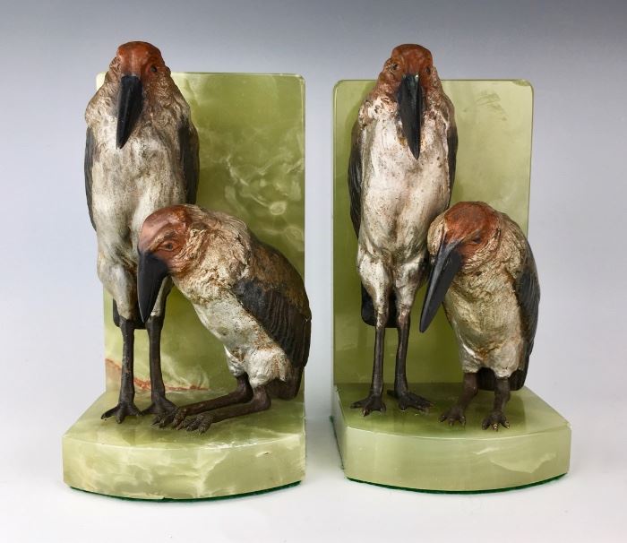 Austrian Cold Painted Maribou Storks Bookends