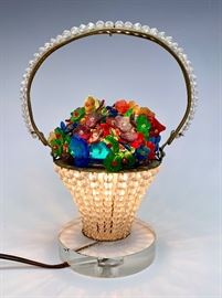 Czech Jeweled flowers basket lamp C.1930's