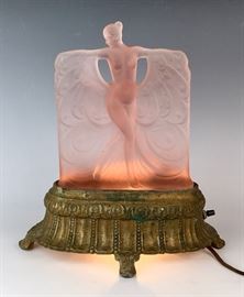 Art Deco  Lalique style "Suzanne" lamp made by McKee Co.