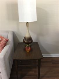 Mid-Century Modern Side Tables w/ Atomic Flambe Pottery Lamps