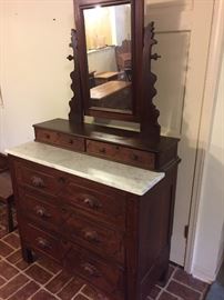 American 19th century chest with mirror & grey marble top. 