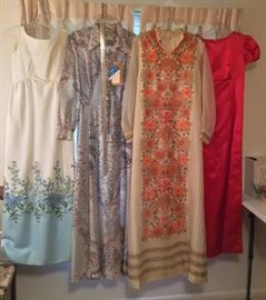 Vintage dresses - 2nd from the left is new-old-stock by Nancy Greer & the one with orange flowers is by Alfred Shaheen 
