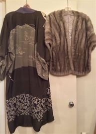 Silk Japanese kimono, vintage mink stole