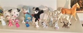 Vintage animal figurines - note Kreiss blue dog with puppies on chain 