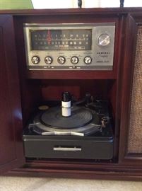 Admiral console stereo with record player & AM/FM radio in mahogany cabinet, circa 1959.(Model Y1172) It works - bonus: it's just 44" long.