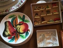 Set of Japanese celluloid place card holders, chandelier crystals