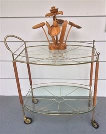 Mid century tea cart + wooden "flower" arrangement