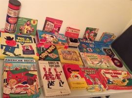 More vintage toys games + Disney Little Golden records, kids chalkboard