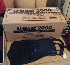 One of 2 "U-Boat 2000 Super Combo Packs" by the Creek Company - fishing float tube + fins + pump - never used! Plus Scuba Pro JetFin flippers
