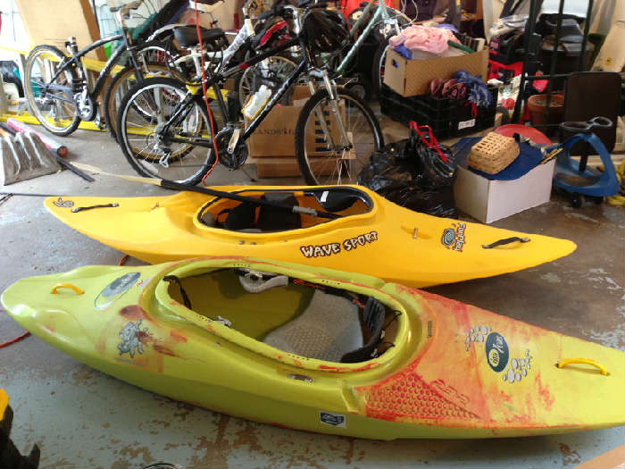 2 White water kayaks with paddle