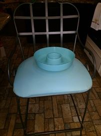 Four metal, cushioned, arm-handled stools