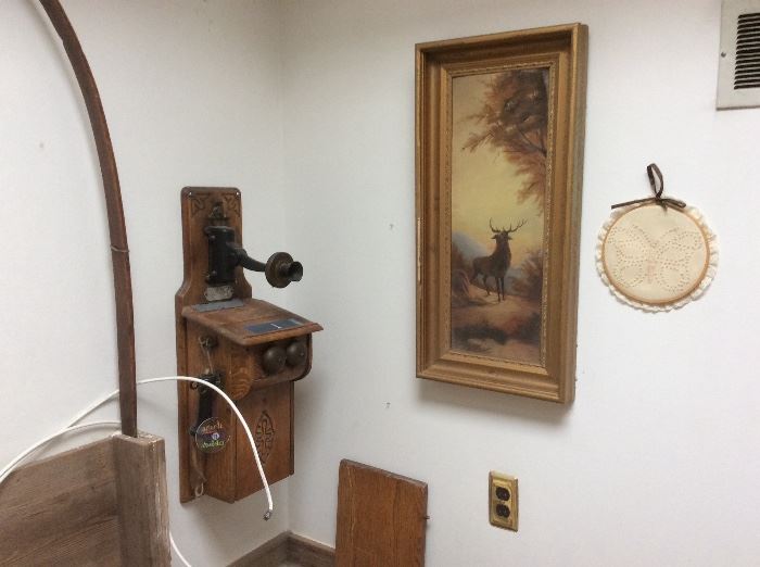 Wood phone. And stag painting