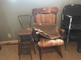 Rocker and vintage stool with steps