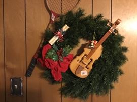 Wreath & vintage tennis rack
