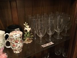 Crystal Glass set, flowers and covered tea cup