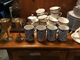 Set of blue cups