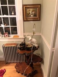 Pair free form wood tables