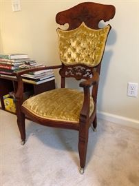 Ornate Hand Carved Gold Fabric Wooden Chair